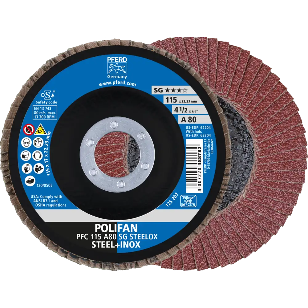 Pferd Tools PFERD TOOLS POLIFAN Fächerscheibe PFC 115x22,23 mm konisch A80 SG STEELOX Stahl/Edelstahl-1 Product picture Primär-Darstellung