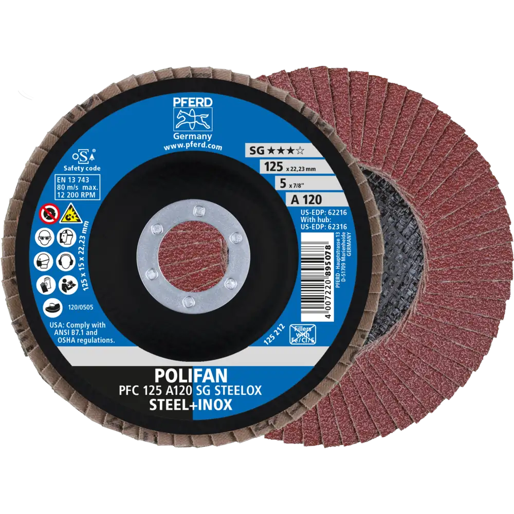 Pferd Tools PFERD TOOLS POLIFAN Fächerscheibe PFC 125x22,23 mm konisch A120 SG STEELOX Stahl/Edelstahl-1 Product picture Primär-Darstellung