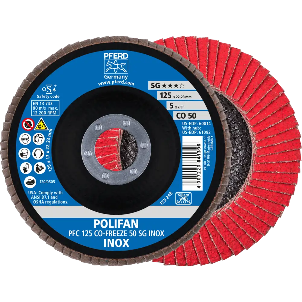 Pferd Tools PFERD TOOLS POLIFAN Fächerscheibe PFC 125x22,23 mm konisch CO-FREEZE 50 SG INOX Edelstahl-1 Product picture Primär-Darstellung
