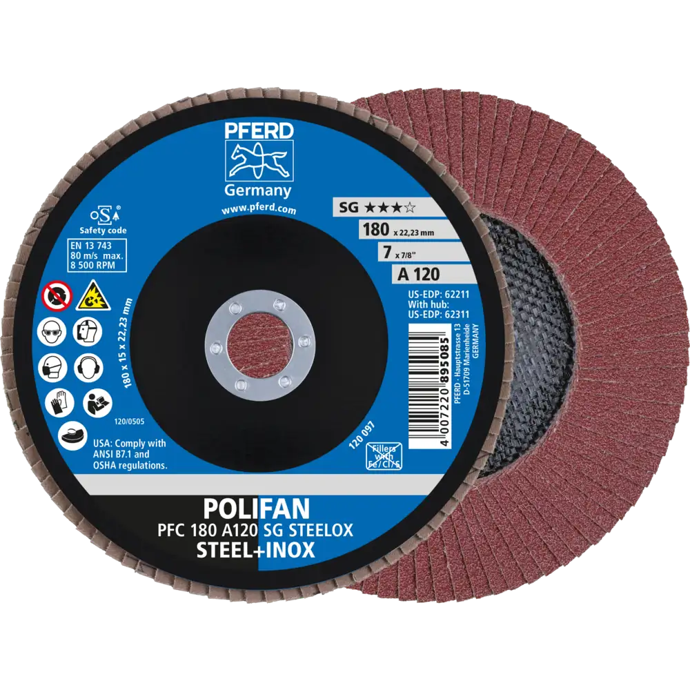 Pferd Tools PFERD TOOLS POLIFAN Fächerscheibe PFC 180x22,23 mm konisch A120 SG STEELOX Stahl/Edelstahl-1 Product picture Primär-Darstellung