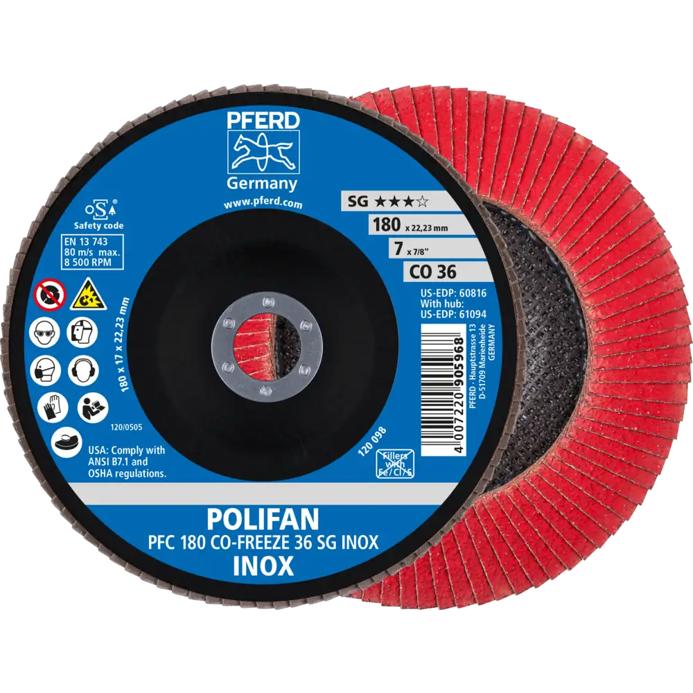 Pferd Tools PFERD TOOLS POLIFAN Fächerscheibe PFC 180x22,23 mm konisch CO-FREEZE 36 SG INOX Edelstahl-1 Product picture Primär-Darstellung