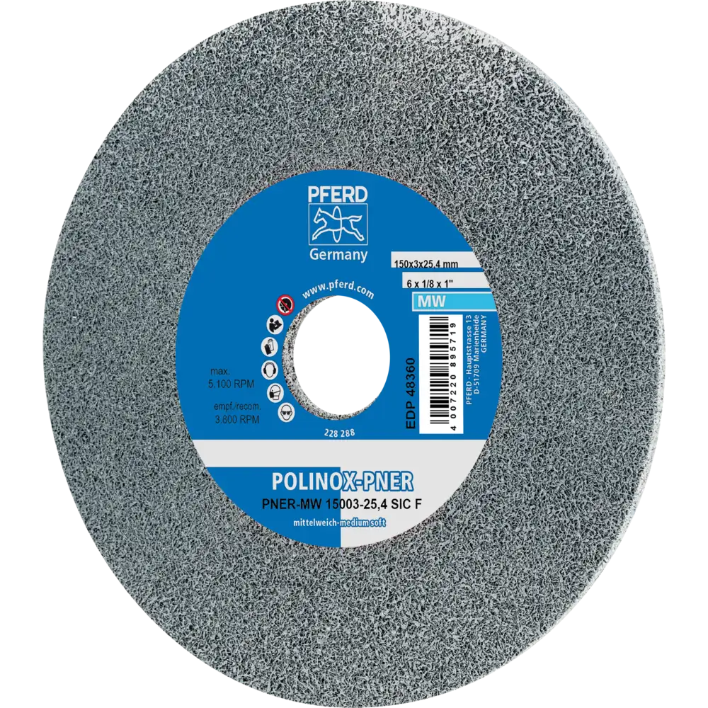 Pferd Tools PFERD TOOLS POLINOX verpresstes Vlies-Rad PNER Ø 150x3 mm Bohrung-Ø 25,4 mm Mittelweich SIC Fein für Finish-1 Product picture Primär-Darstellung