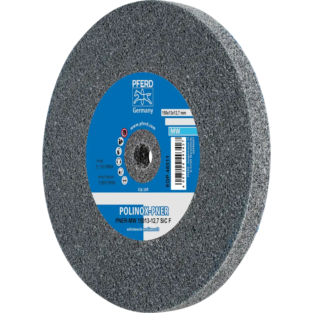 Pferd Tools PFERD TOOLS POLINOX verpresstes Vlies-Rad PNER Ø 150x13 mm Bohrung-Ø 12,7 mm Mittelweich SiC Fein für Finish-1 Product picture Primär-Darstellung