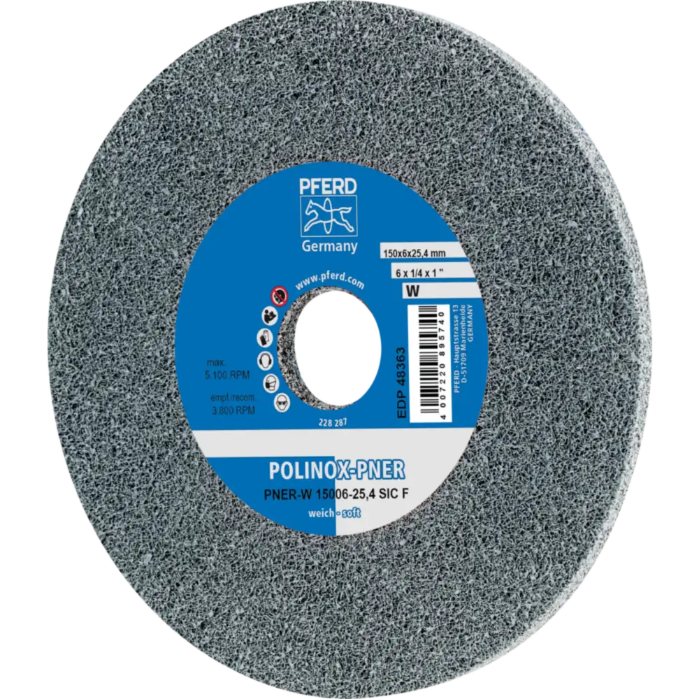 Pferd Tools PFERD TOOLS POLINOX verpresstes Vlies-Rad PNER Ø 150x6 mm Bohrung-Ø 25,4 mm Weich SIC Fein für Finish-1 Product picture Primär-Darstellung