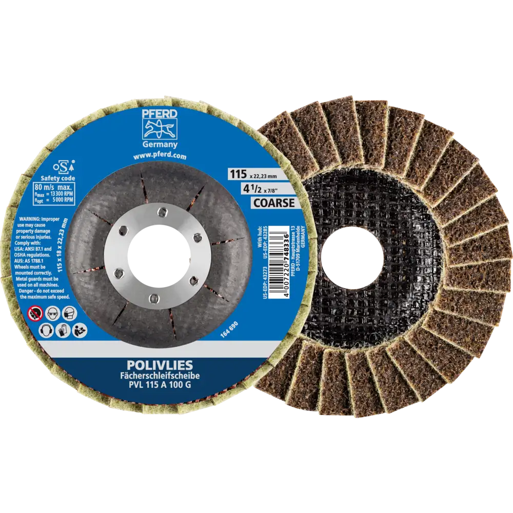 Pferd Tools PFERD TOOLS POLIVLIES-Fächerscheibe PVL Korund Ø 115 mm Bohrung 22,23 mm A100G für Feinschliff-1 Product picture Primär-Darstellung