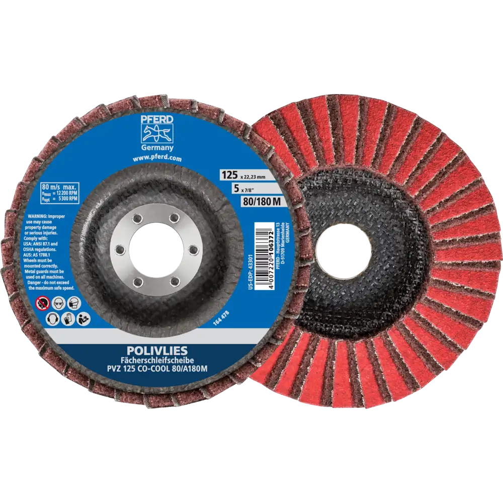 Pferd Tools PFERD TOOLS POLIVLIES-Fächerscheibe PVZ Keramik Ø 125 mm Bohrung 22,23 mm CO-COOL60/A100 G für Feinschliff-1 Product picture Primär-Darstellung