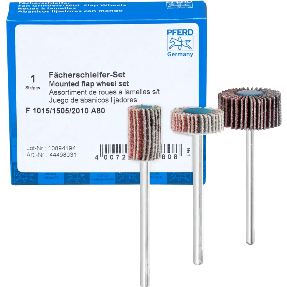 Pferd Tools PFERD TOOLS Fächerschleifer-Set Korund A 80 Ø10x15mm, Ø15x5mm und Ø20x10mm Schaft-Ø3mm für Feinschliff & Finish-1 Product picture Primär-Darstellung