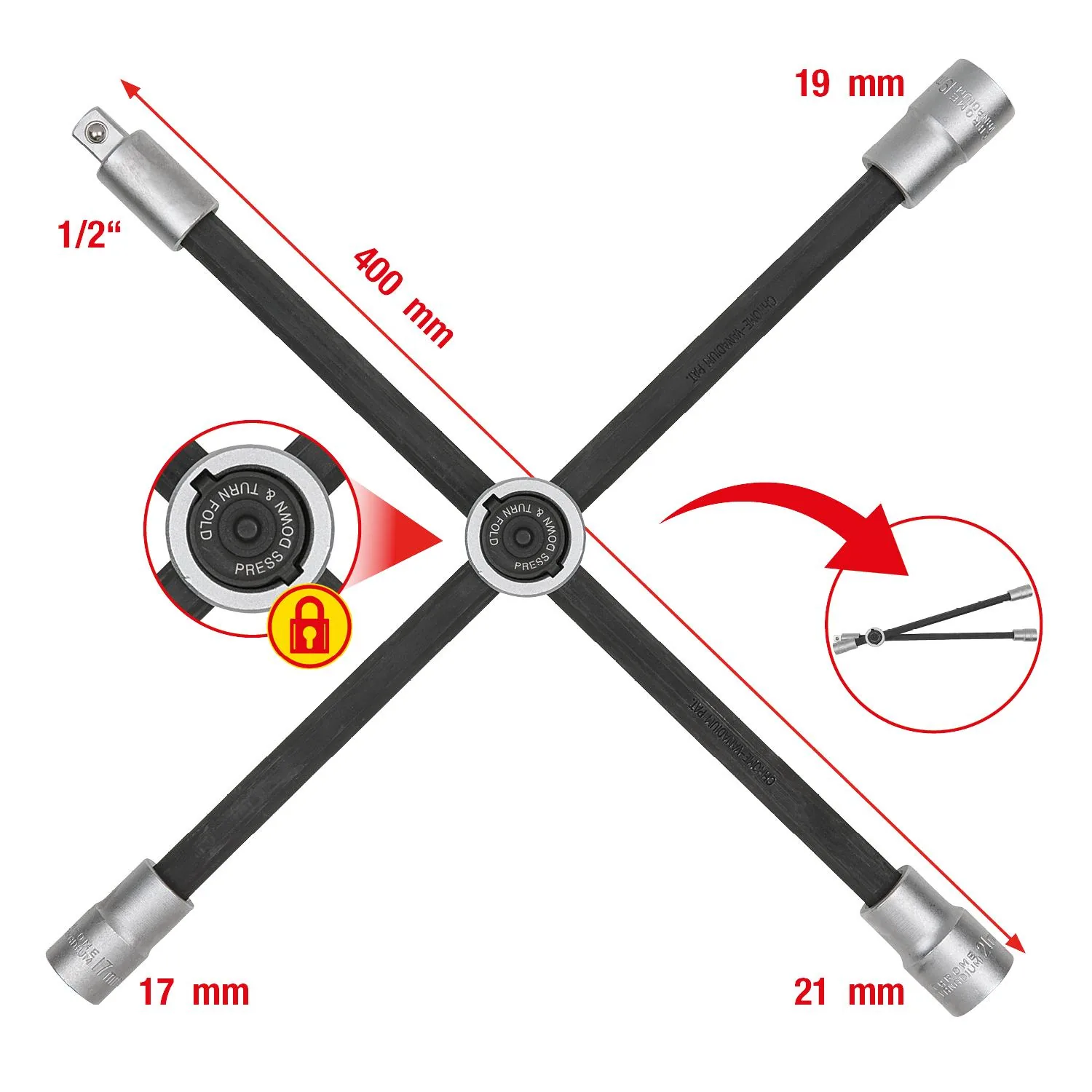 KS Tools Rad-Kreuzschlüssel mit Gleitgelenk für PKW, 1/2"x17x19x21mm-1 Foto Gesamt Allgemein