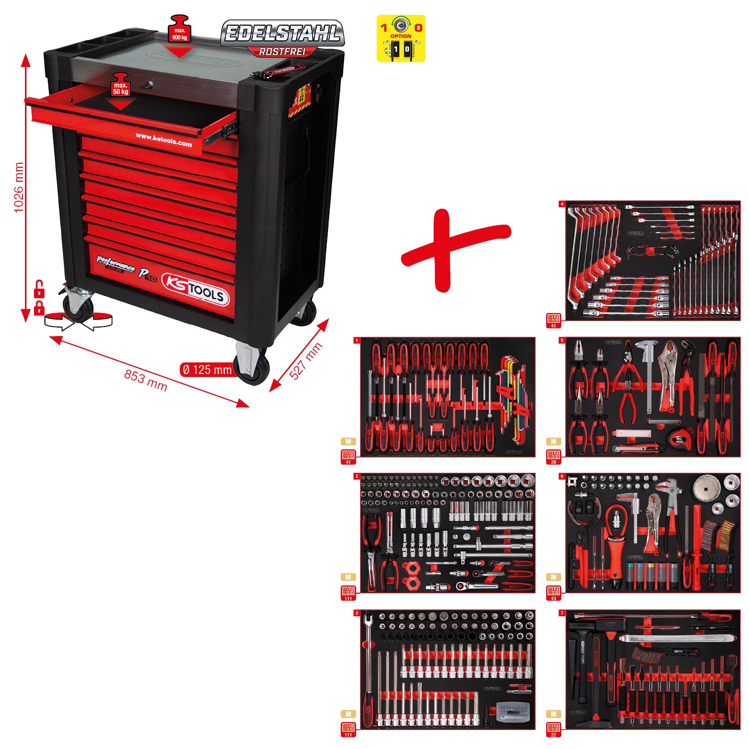KS Tools Performanceplus Werkstattwagen-Satz P10 mit 397 Werkzeugen für 7 Schubladen-1 Foto Gesamt Allgemein
