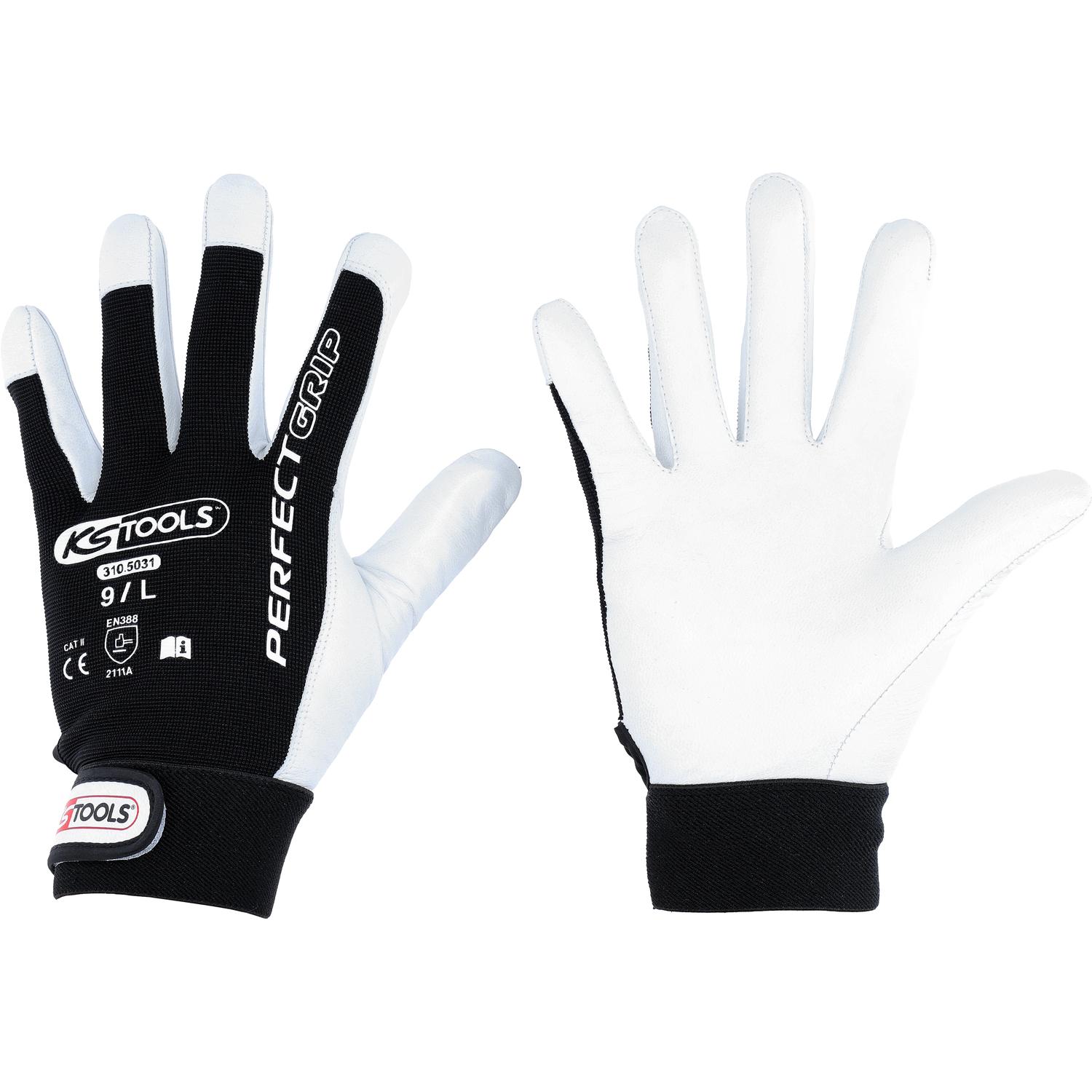 KS Tools Perfect Grip Leder-Arbeitshandschuhe L, Display mit 12 Paar-1 Hauptbild