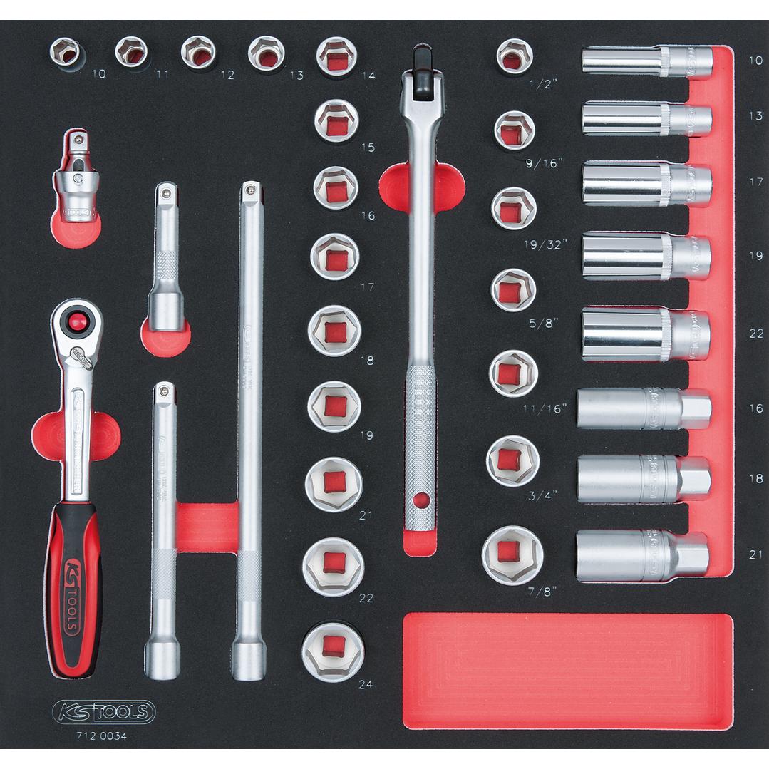 KS Tools SCS 3/8" Steckschlüssel-Satz, 34-tlg in 2/3 Systemeinlage-1 Foto Produkt Allgemein Werkstatteinrichtung