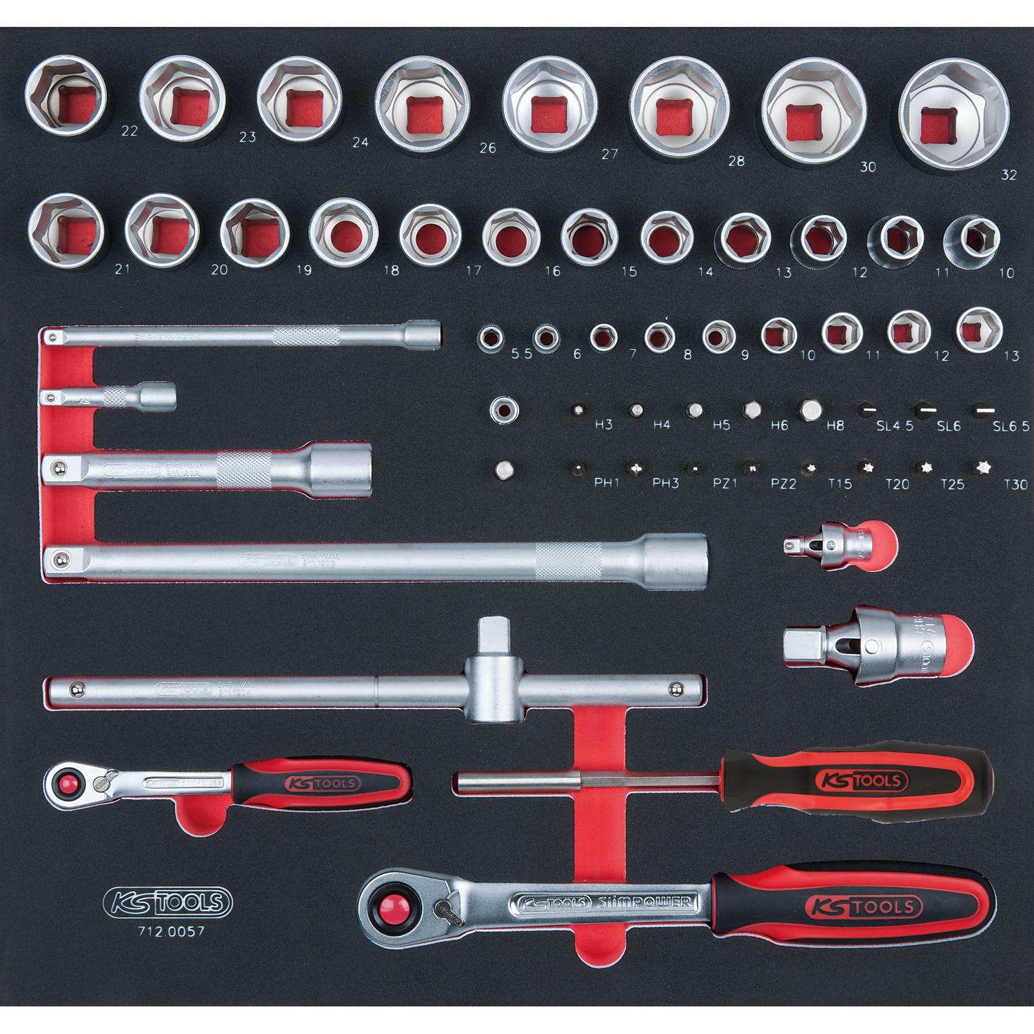 KS Tools SCS 1/4"+1/2" Steckschlüssel-Satz, 57-tlg in 2/3 Systemeinlage-1 Foto Produkt Allgemein Werkstatteinrichtung