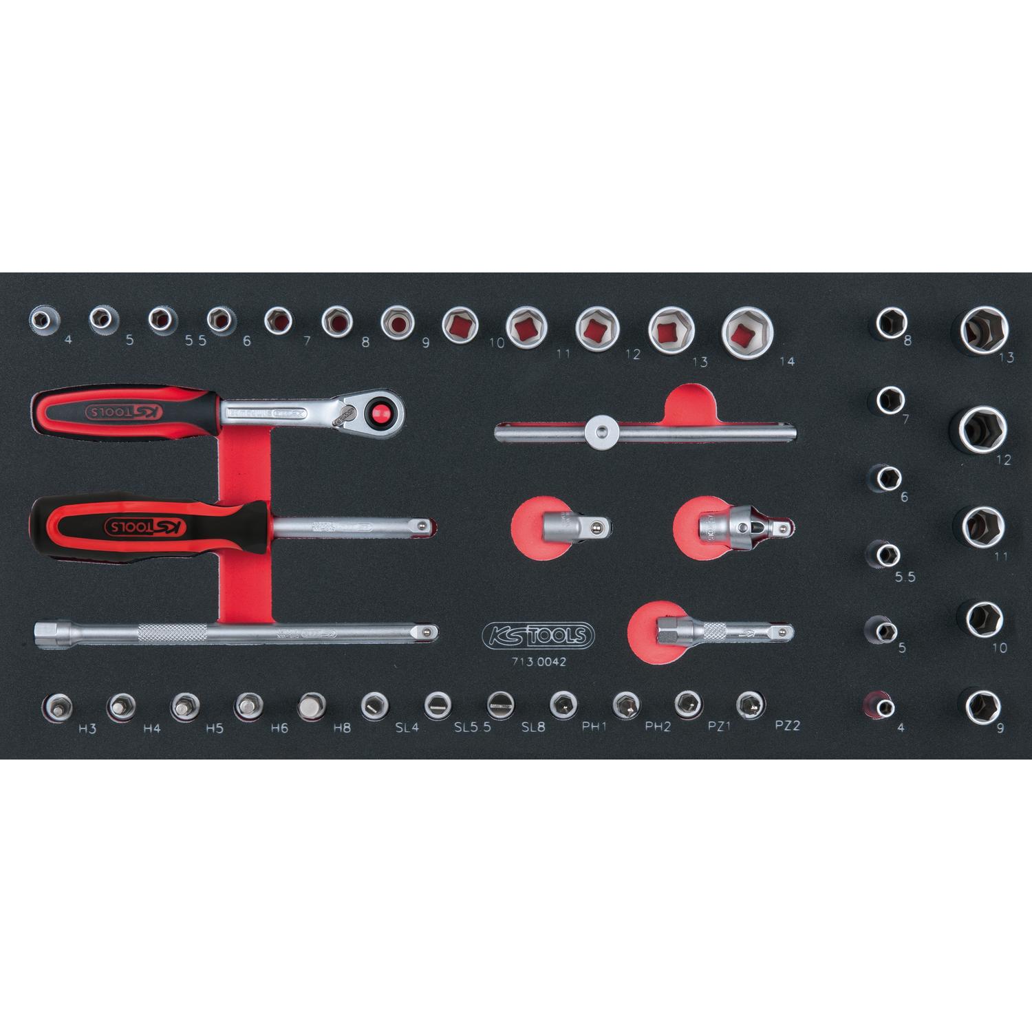 KS Tools SCS 1/4" Steckschlüssel-Satz, 42-tlg in 1/3 Systemeinlage-1 Foto Produkt Allgemein Werkstatteinrichtung