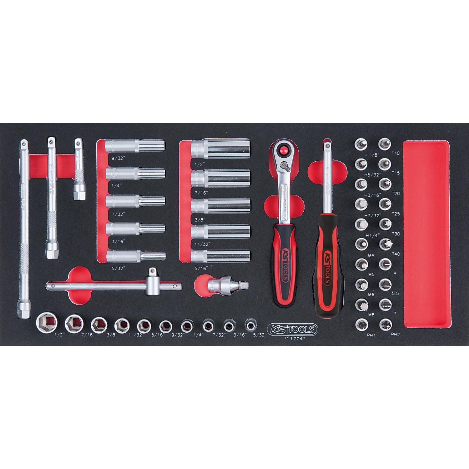 KS Tools SCS 1/4" Steckschlüssel-Satz, 47-tlg in 1/3 Systemeinlage-1 Foto Produkt Allgemein Werkstatteinrichtung