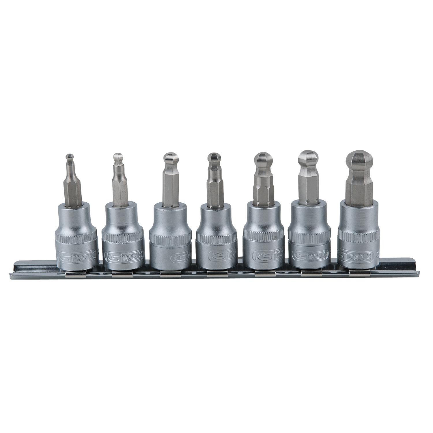 KS Tools 3/8" Bit-Stecknuss-Satz Innensechskant mit Kugelkopf, 7-tlg-1 Foto Produkt Allgemein Steckschlüssel