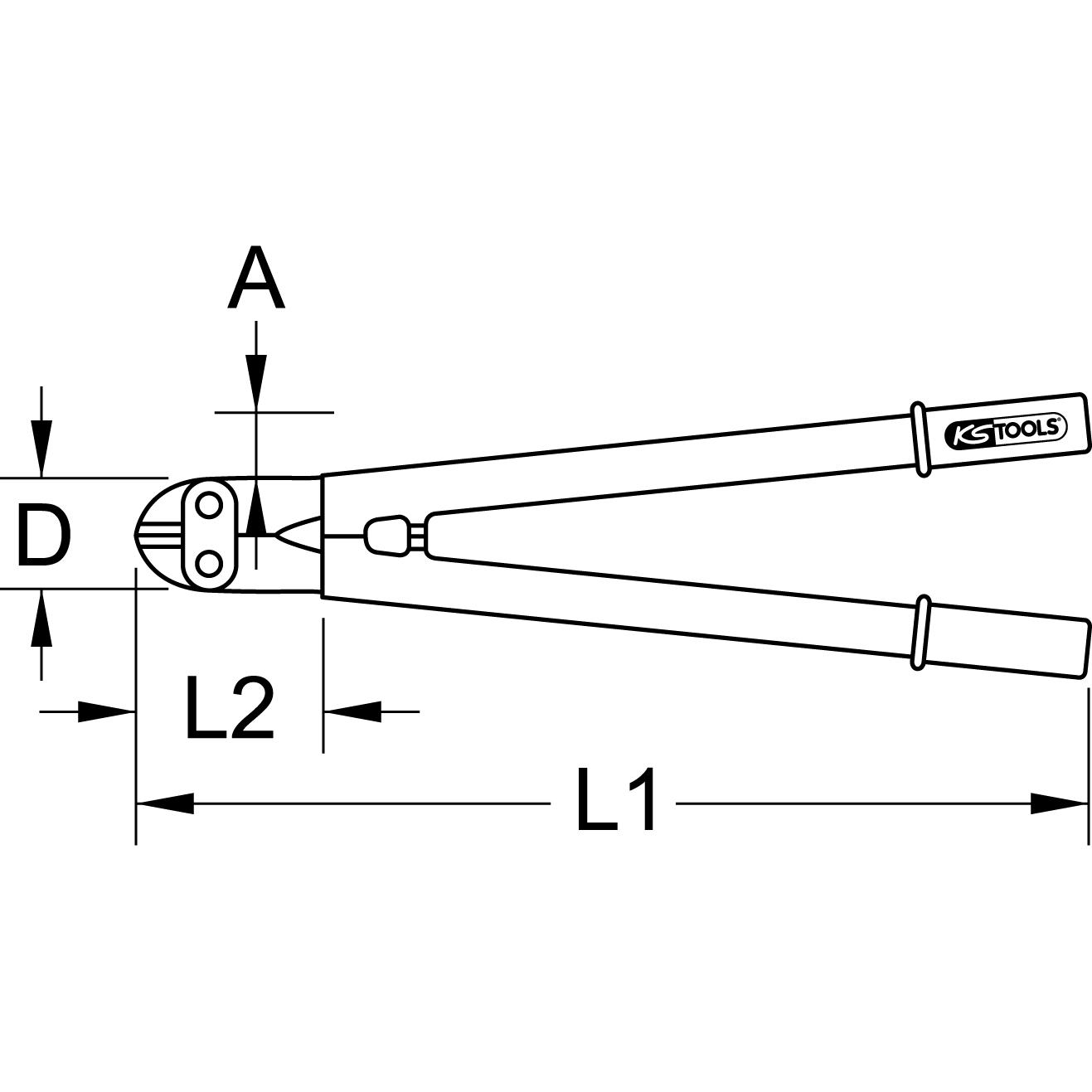 KS Tools Bolzenschneider mit Schutzisolierung, 610mm-2 Technische Zeichnung