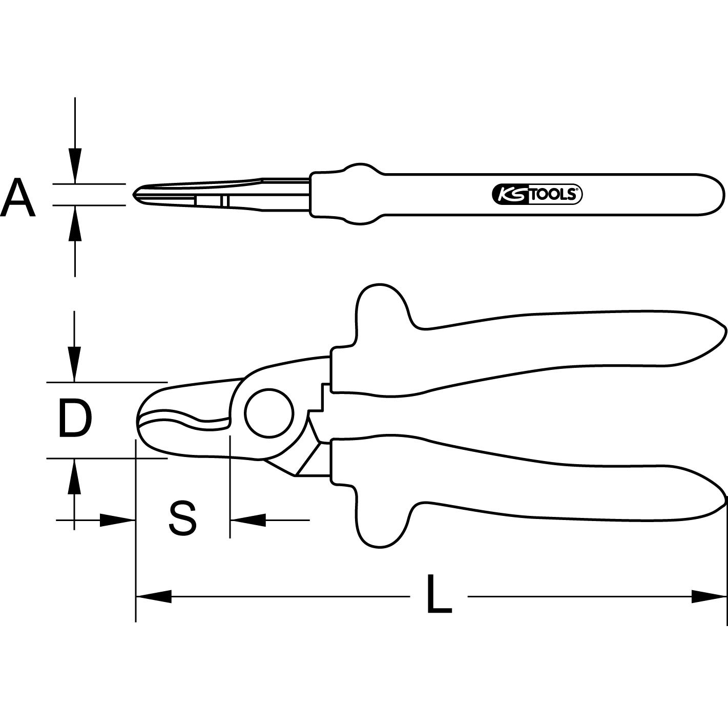 KS Tools 1000V Einhand-Kabelschneider, 165mm-2 Technische Zeichnung