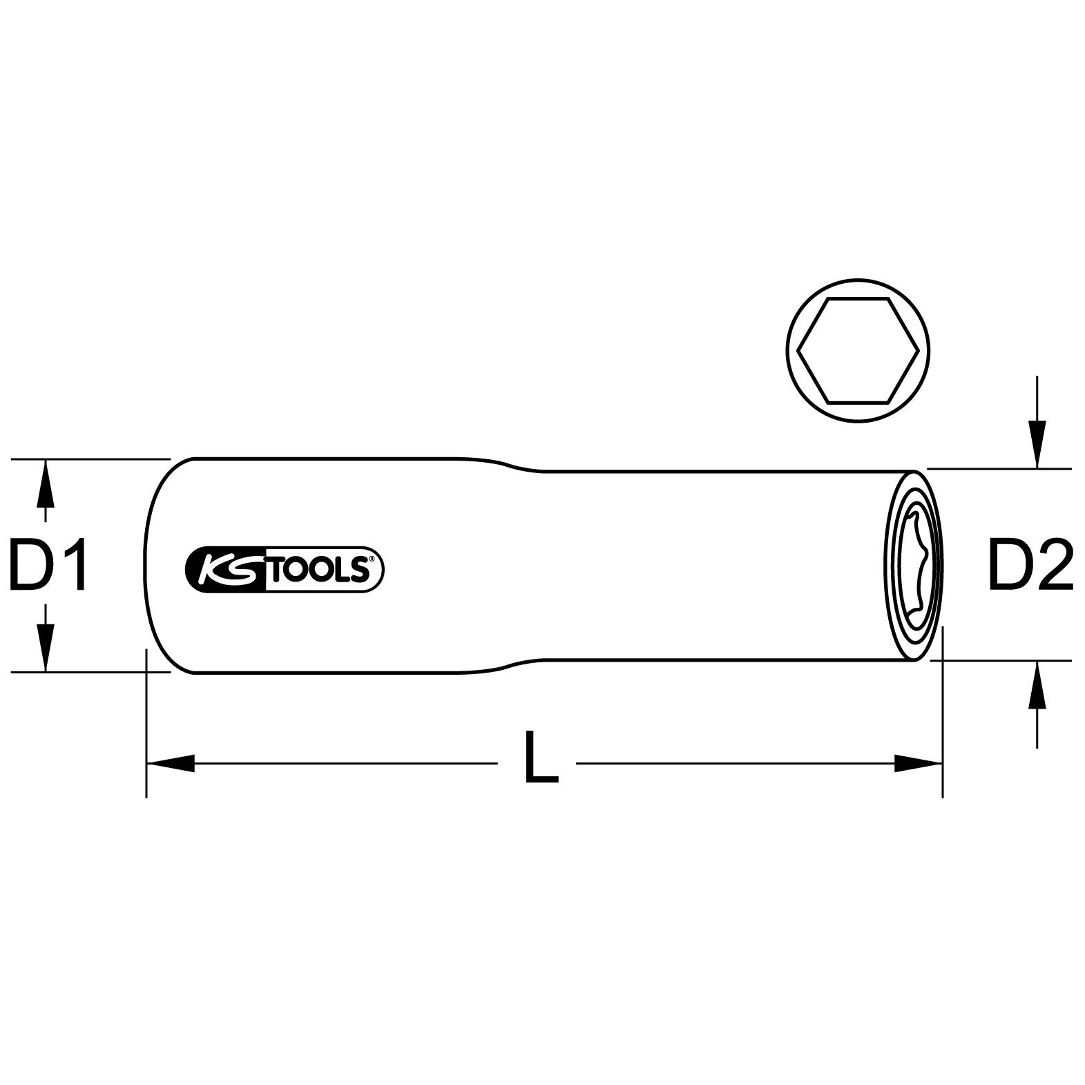 KS Tools 1/2" Stecknuss mit Schutzisolierung, lang, 19mm-2 Technische Zeichnung
