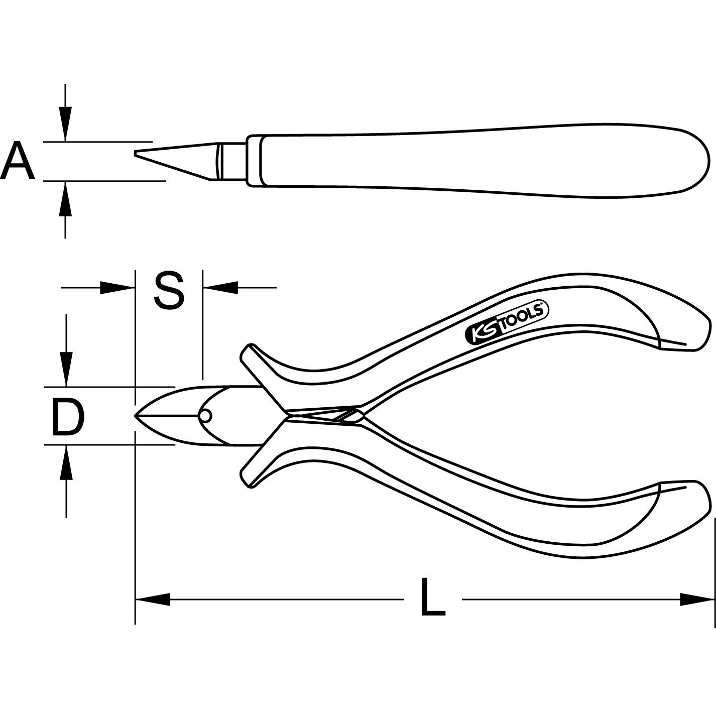 KS Tools ESD Seitenschneider, 125mm-2 Technische Zeichnung