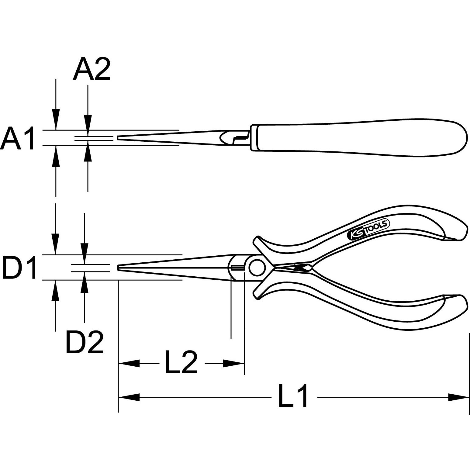 KS Tools ESD Spitzzange, gerade, ohne Hieb, 155mm-2 Technische Zeichnung
