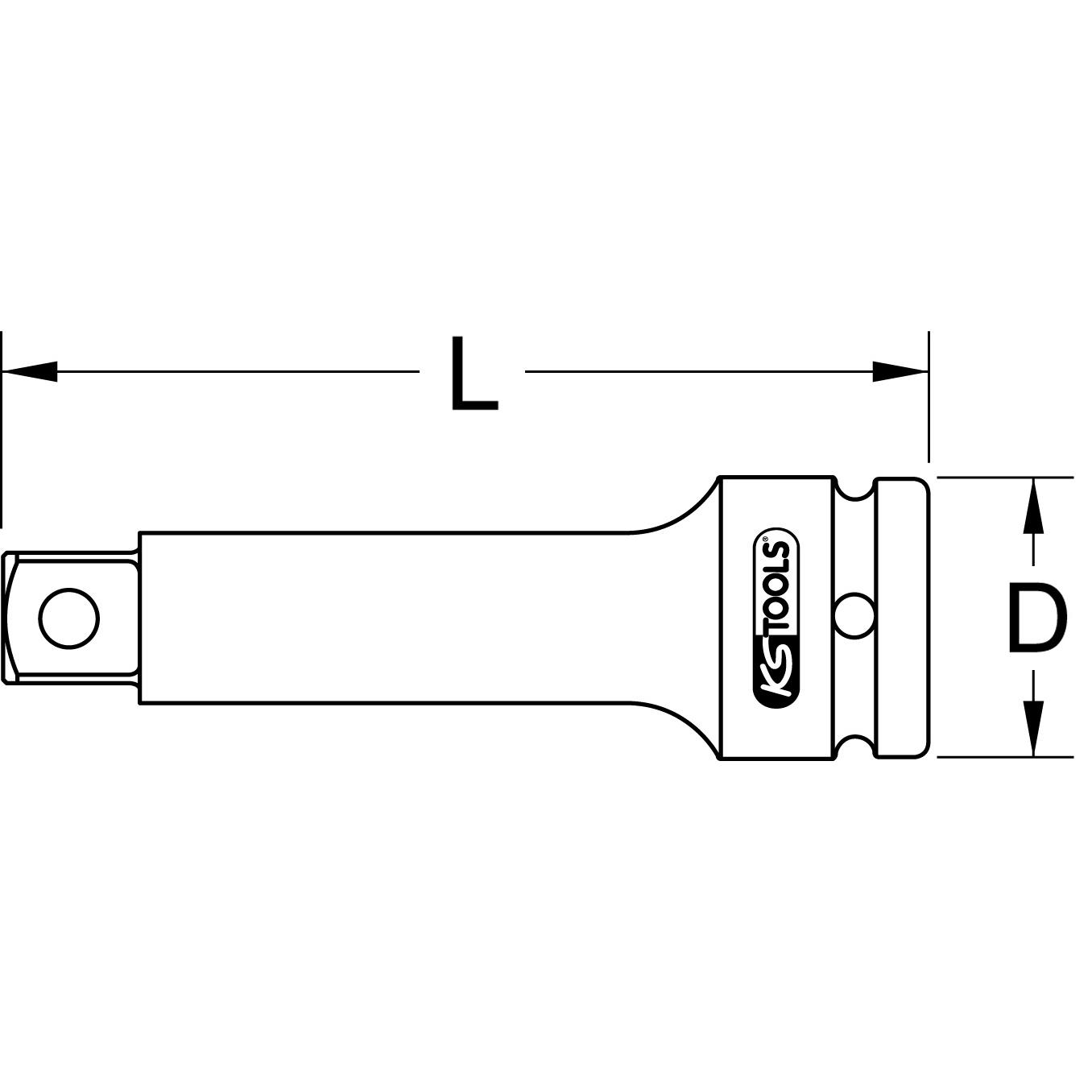 KS Tools 1/2" Kraft-Verlängerung, 175 mm-2 Technische Zeichnung