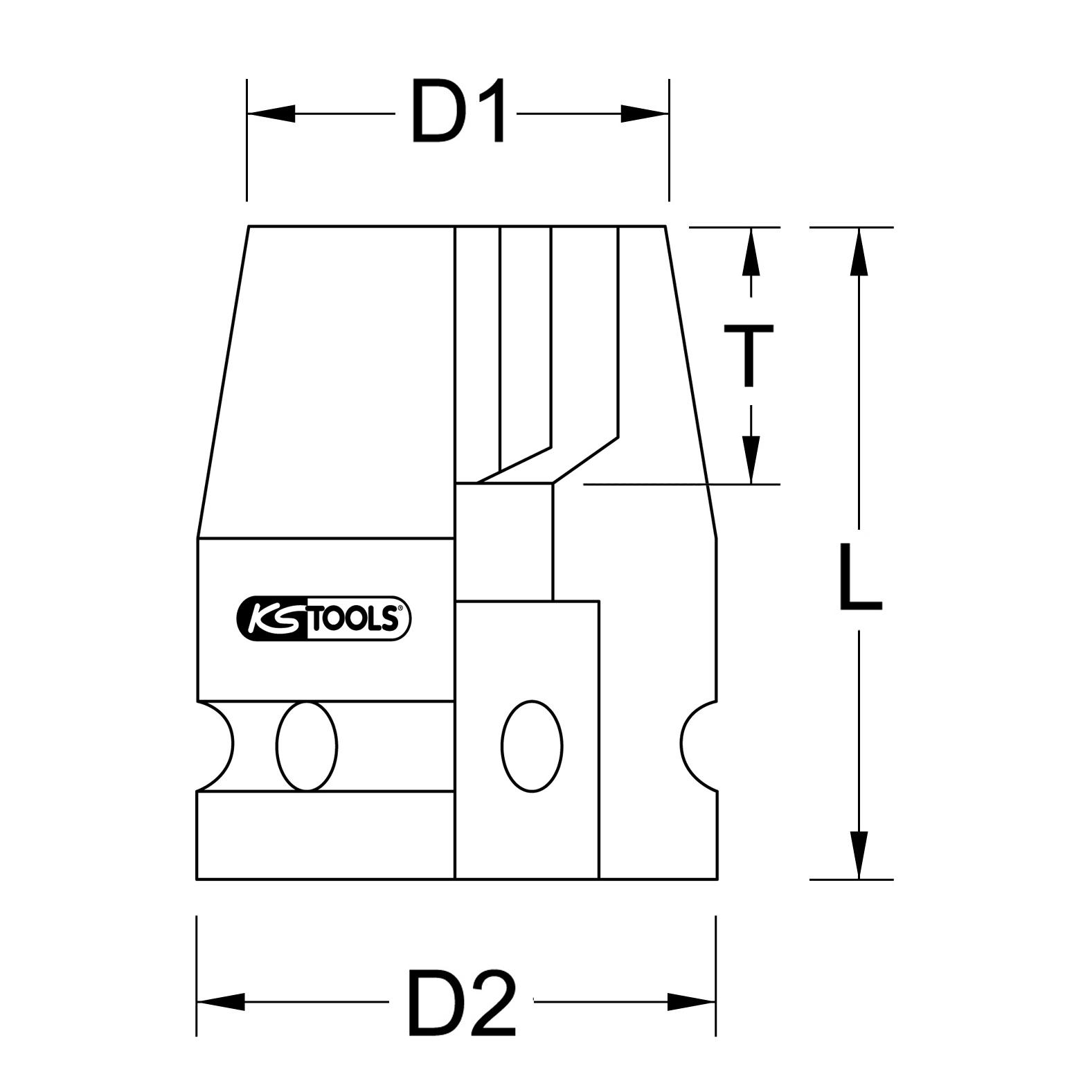 KS Tools 1" Sechskant-Kraft-Stecknuss, kurz, 22mm-3 Technische Zeichnung