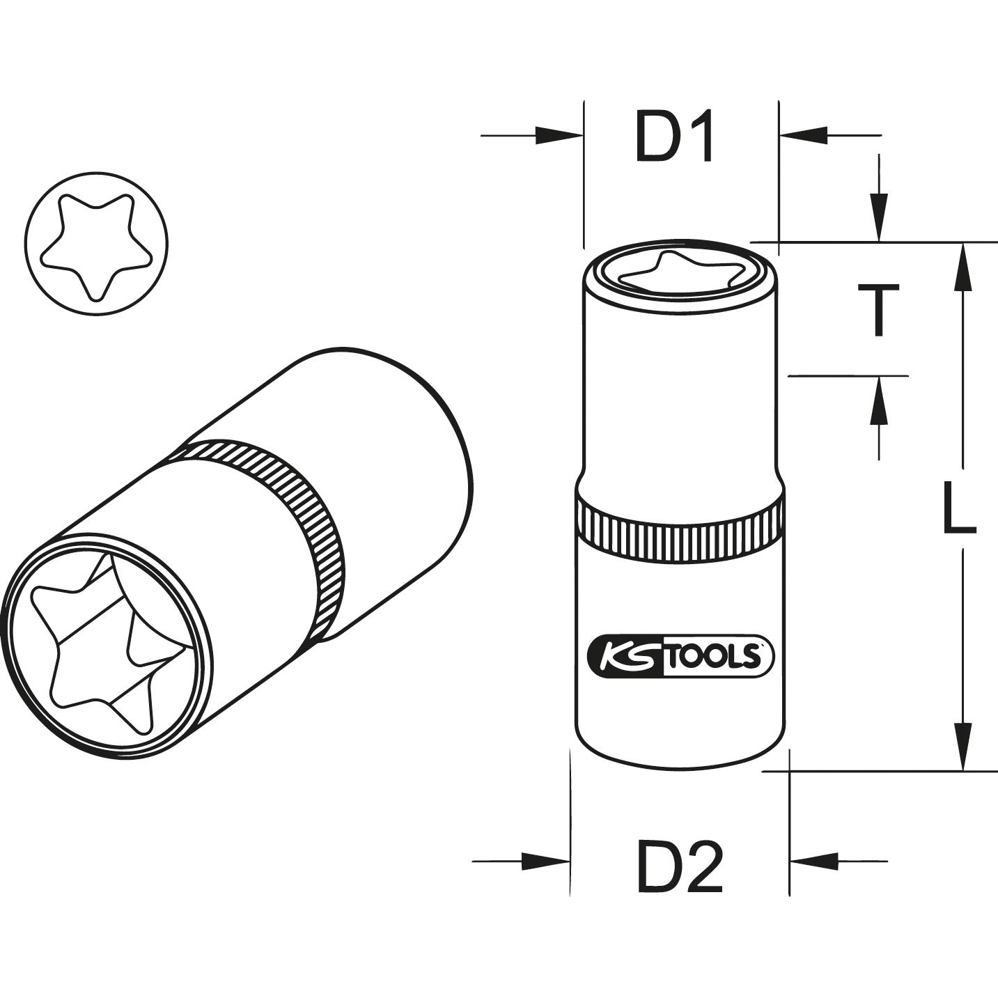 KS Tools 3/8" Torx-E-Plus Stecknuss, EPR14-1 Technische Zeichnung