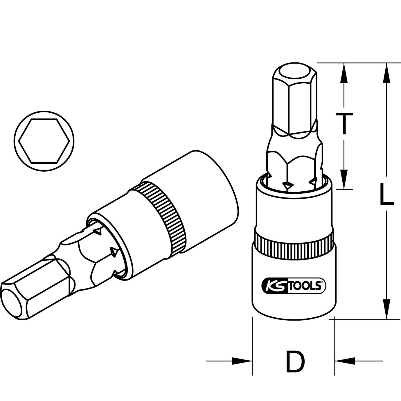 KS Tools 1/4" Bit-Stecknuss Innensechskant, 7/32"-2 Technische Zeichnung
