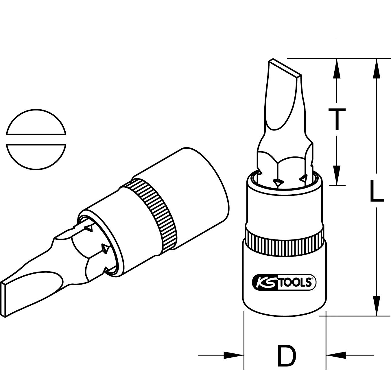 KS Tools 3/8" CHROMEplus Bit-Stecknuss Schlitz, 10mm-2 Technische Zeichnung