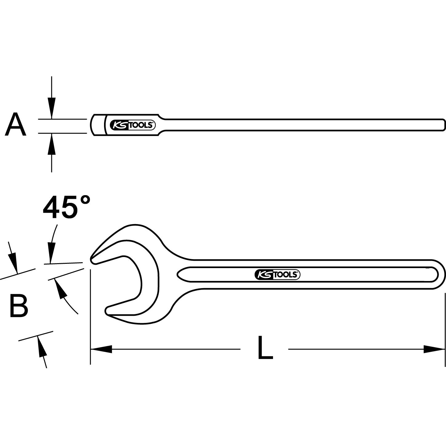 KS Tools BRONZEplus Zugmaulschlüssel 45°, 2.1/16"-2 Technische Zeichnung