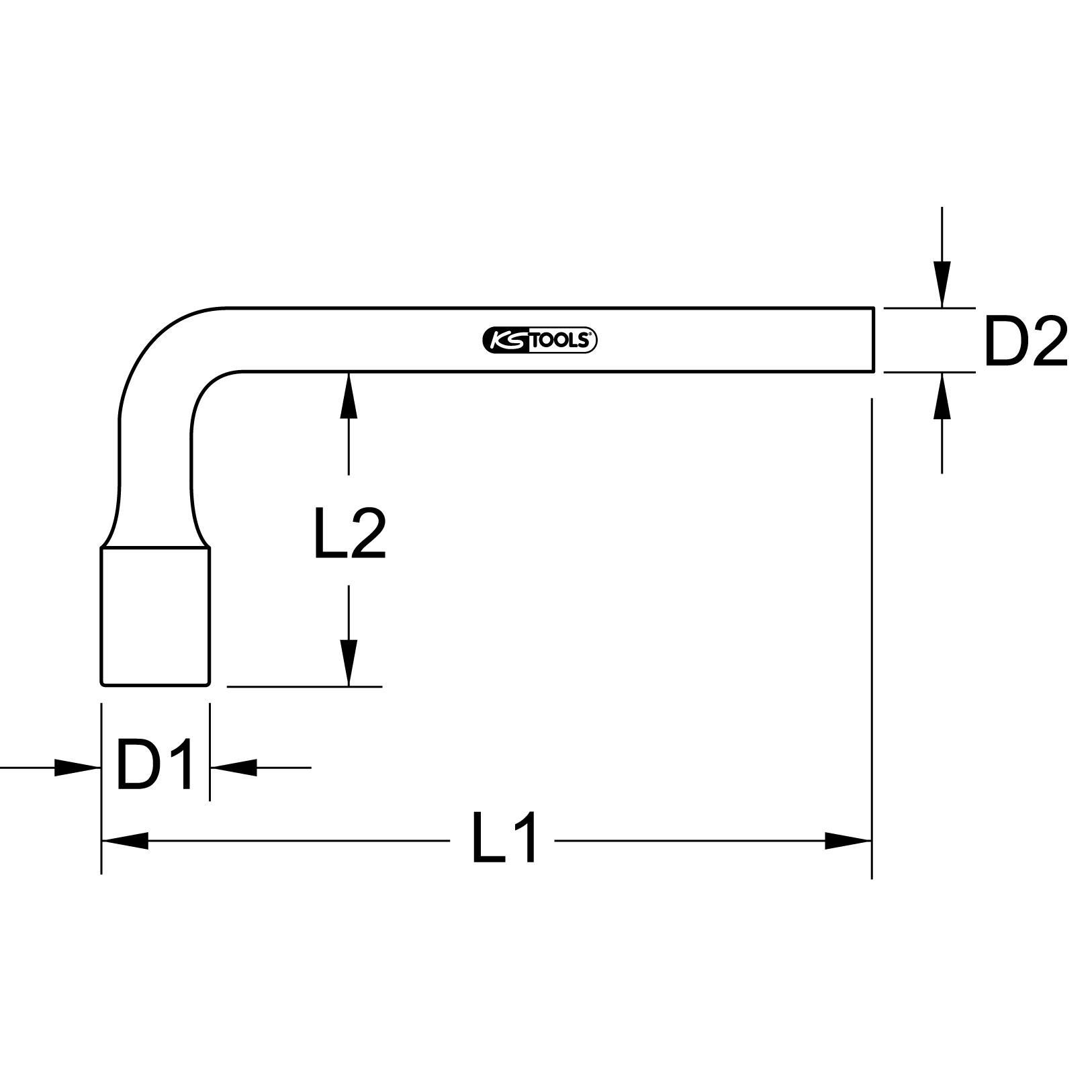 KS Tools BRONZEplus 6-kant-Steckschlüssel gewinkelt 14 mm-2 Technische Zeichnung