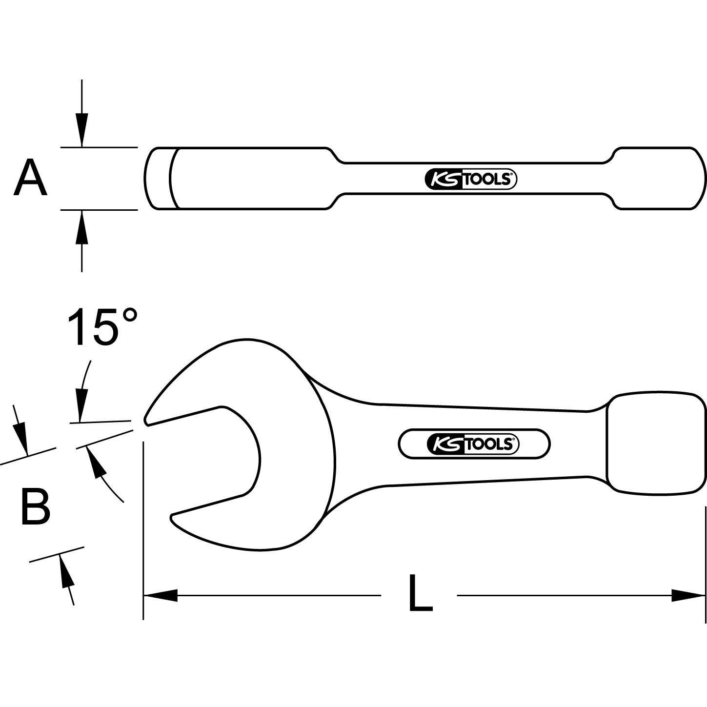 KS Tools BRONZEplus Schlag-Maulschlüssel 28 mm-2 Technische Zeichnung