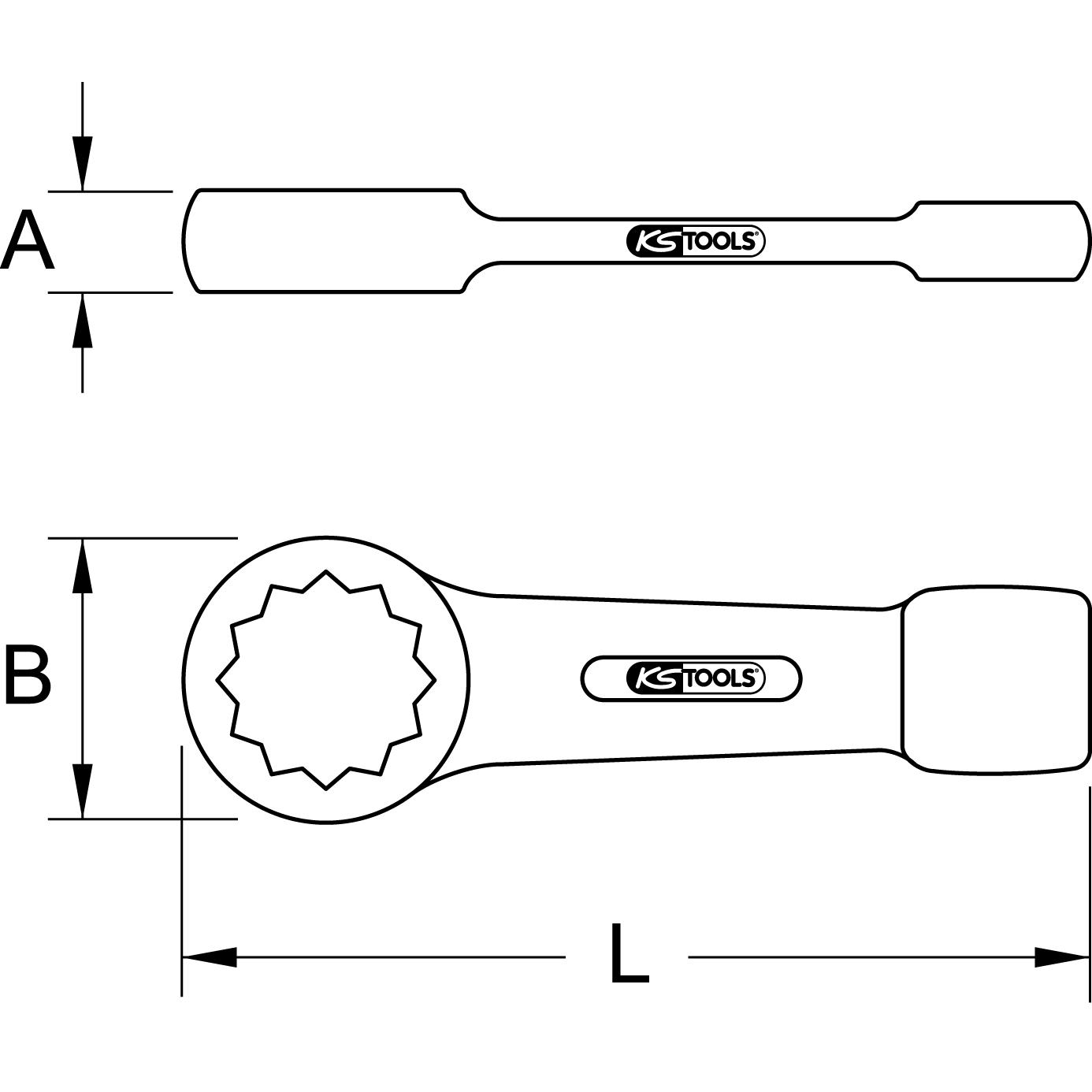 KS Tools BRONZEplus Schlag-Ringschlüssel 100 mm-2 Technische Zeichnung