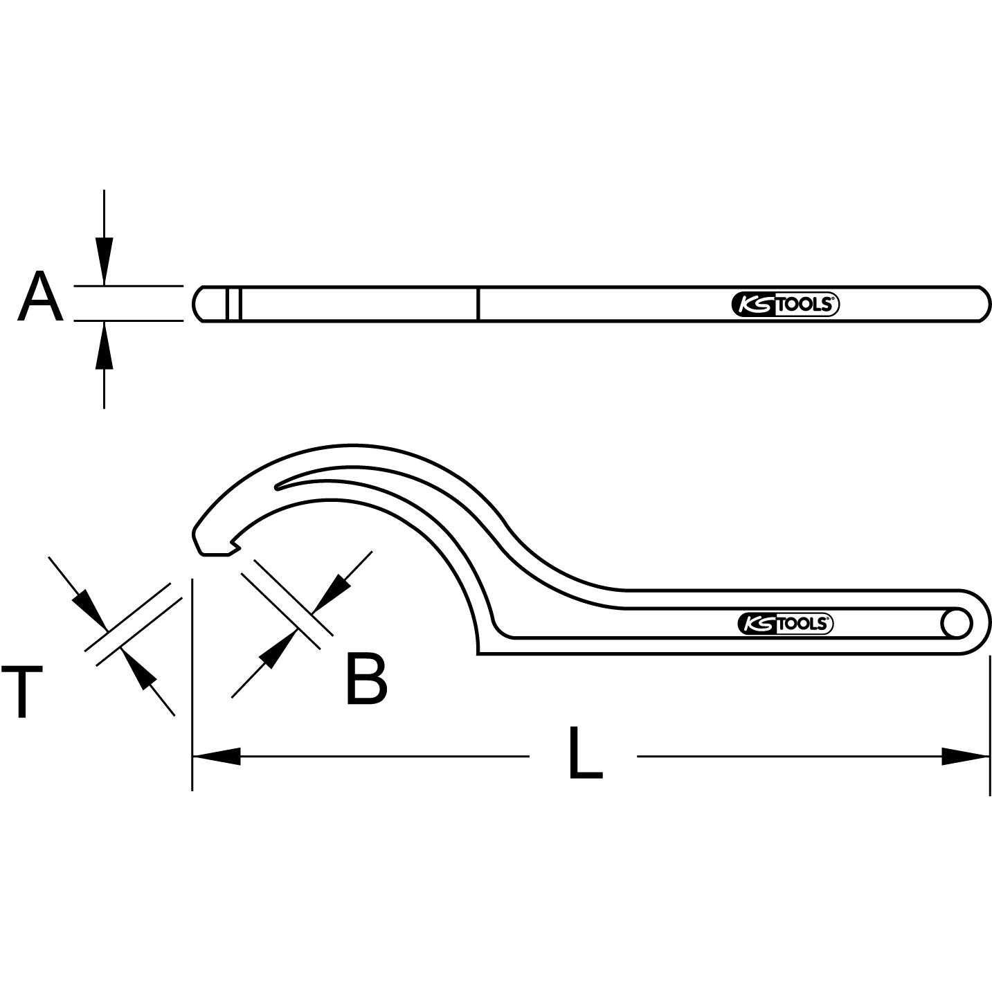 KS Tools BRONZEplus Hakenschlüssel Ø 16-20 mm-2 Technische Zeichnung
