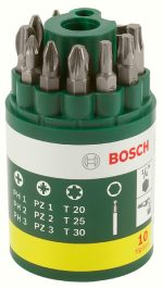 10-teiliger Schrauberbitsatz von Bosch in Rundbox.