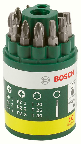 Bosch 2607019452 Bit-Sortiment -1 10-teiliger Schrauberbitsatz von Bosch in Rundbox.
