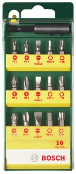Bosch 16-teiliges Schraubendreher-Bit-Set in Kunststoffbox.